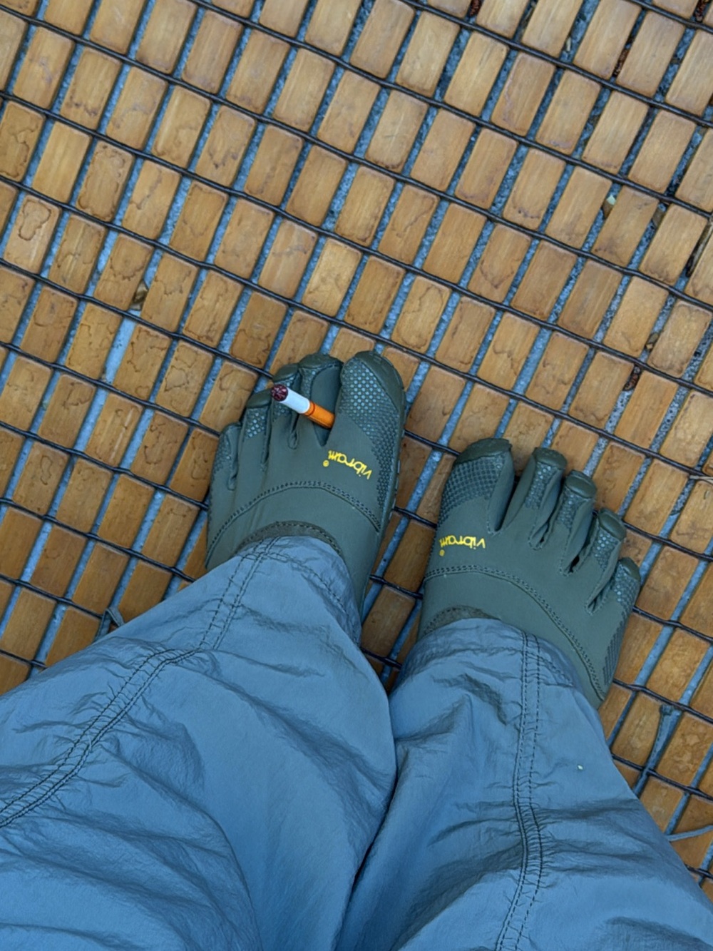 Vibram FiveFingers Olive Green Split-Toe Shoes with Yellow Logo